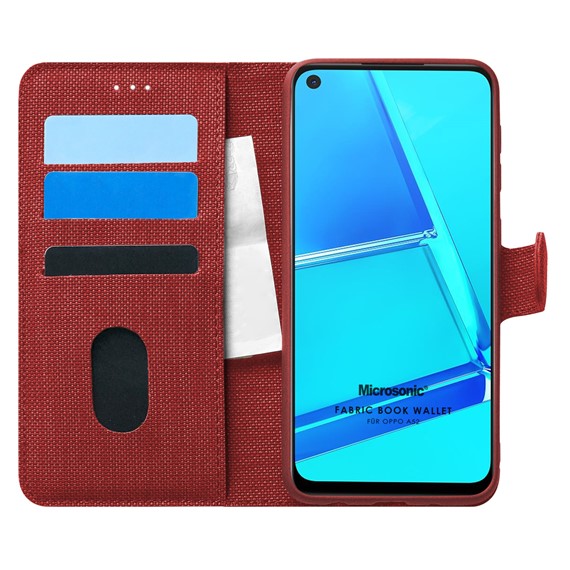 Microsonic Oppo A52 Kılıf Fabric Book Wallet Kırmızı 1