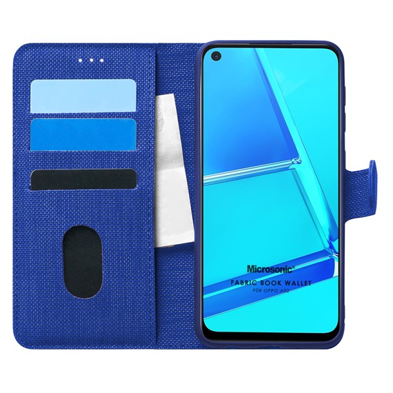 Microsonic Oppo A52 Kılıf Fabric Book Wallet Lacivert 1