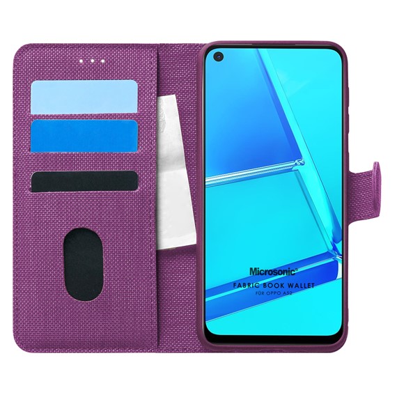 Microsonic Oppo A52 Kılıf Fabric Book Wallet Mor 1