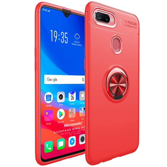 Microsonic Oppo F9 F9 Pro Kılıf Kickstand Ring Holder Kırmızı 1