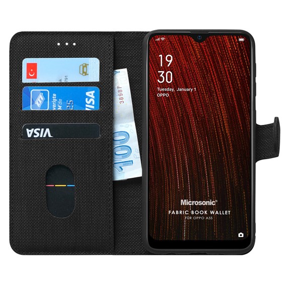 Microsonic Oppo A5S Kılıf Fabric Book Wallet Siyah 1