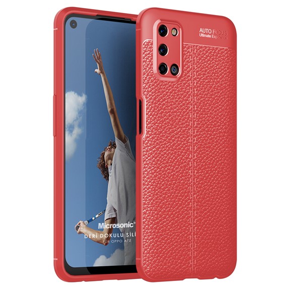 Microsonic Oppo A72 Kılıf Deri Dokulu Silikon Kırmızı 1