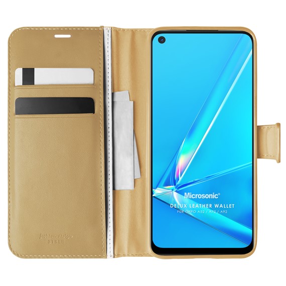 Microsonic Oppo A72 Kılıf Delux Leather Wallet Gold 1