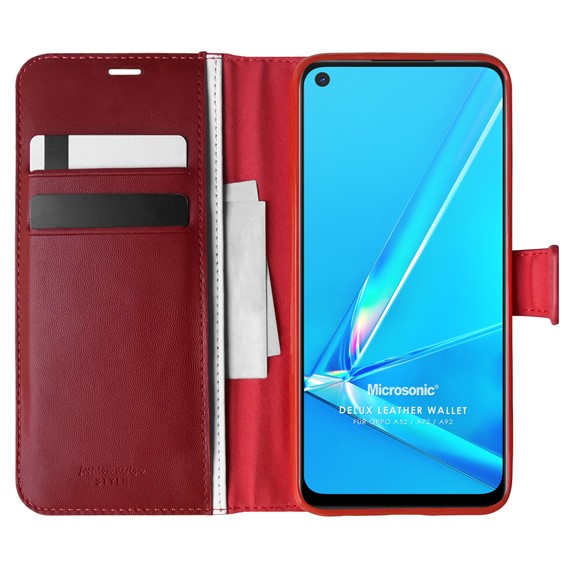 Microsonic Oppo A52 Kılıf Delux Leather Wallet Kırmızı 1