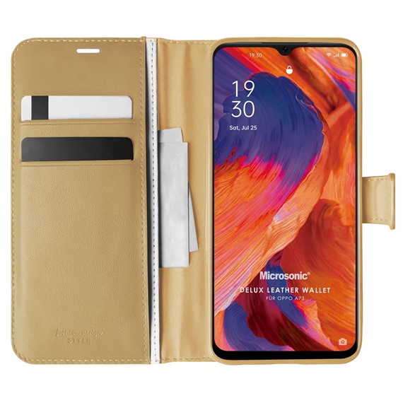 Microsonic Oppo A73 Kılıf Delux Leather Wallet Gold 1