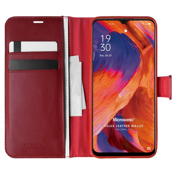 Microsonic Oppo A73 Kılıf Delux Leather Wallet Kırmızı 1