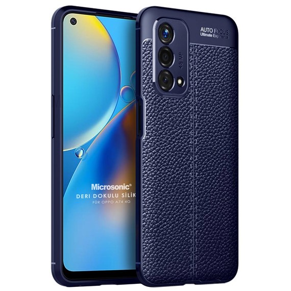 Microsonic Oppo A74 4G Kılıf Deri Dokulu Silikon Lacivert 1