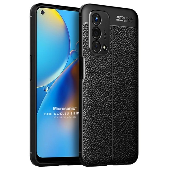 Microsonic Oppo A74 4G Kılıf Deri Dokulu Silikon Siyah 1