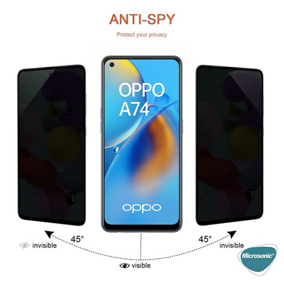 Microsonic Oppo A74 4G Privacy 5D Gizlilik Filtreli Cam Ekran Koruyucu Siyah 2