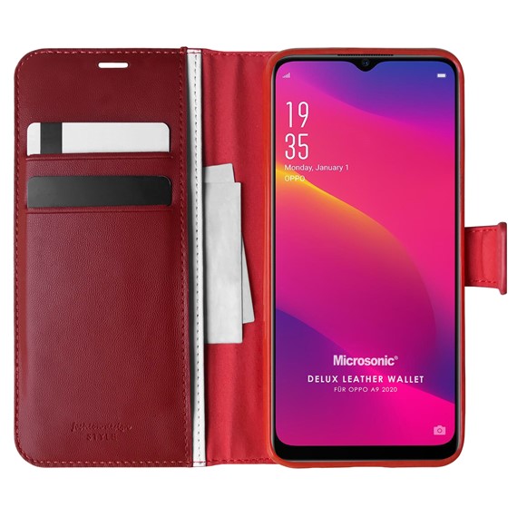 Microsonic Oppo A9 2020 Kılıf Delux Leather Wallet Kırmızı 1