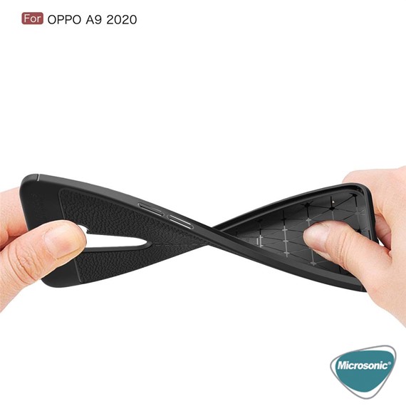 Microsonic Oppo A9 2020 Kılıf Deri Dokulu Silikon Lacivert 3