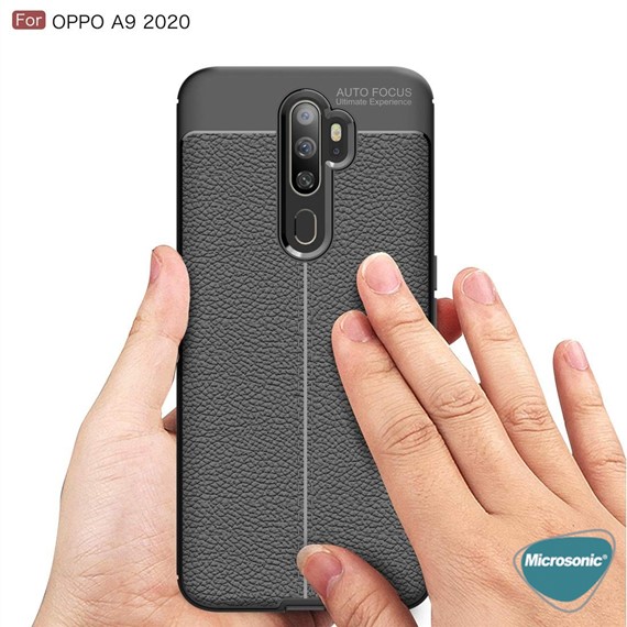 Microsonic Oppo A9 2020 Kılıf Deri Dokulu Silikon Siyah 4