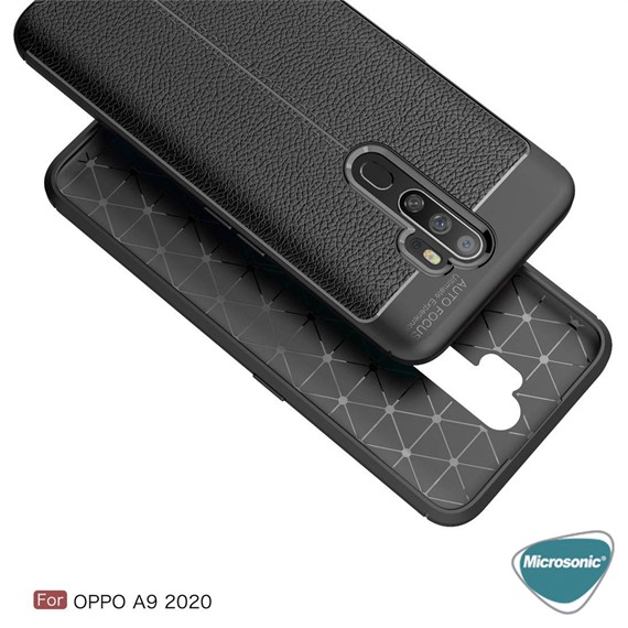 Microsonic Oppo A9 2020 Kılıf Deri Dokulu Silikon Lacivert 5