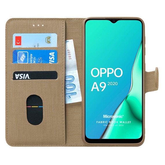 Microsonic Oppo A9 2020 Kılıf Fabric Book Wallet Gold 1