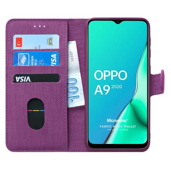 Microsonic Oppo A9 2020 Kılıf Fabric Book Wallet Mor 1