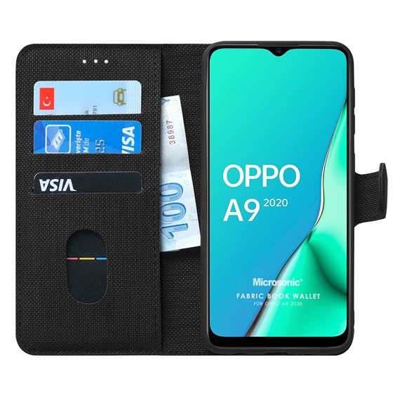 Microsonic Oppo A9 2020 Kılıf Fabric Book Wallet Siyah 1