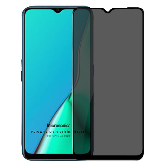 Microsonic Oppo A9 2020 Privacy 5D Gizlilik Filtreli Cam Ekran Koruyucu Siyah 1