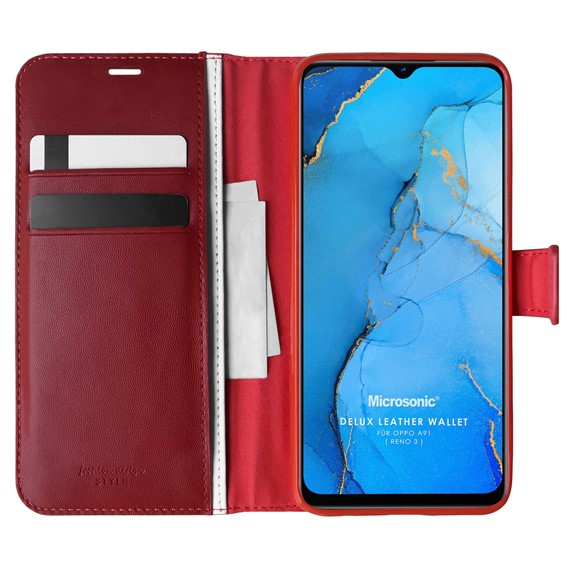 Microsonic Oppo A91 Kılıf Delux Leather Wallet Kırmızı 1