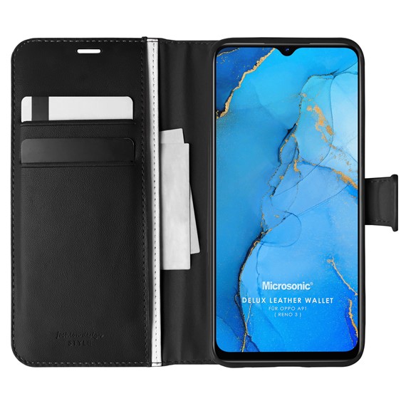 Microsonic Oppo A91 Kılıf Delux Leather Wallet Siyah 1