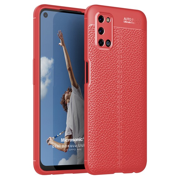 Microsonic Oppo A92 Kılıf Deri Dokulu Silikon Kırmızı 1