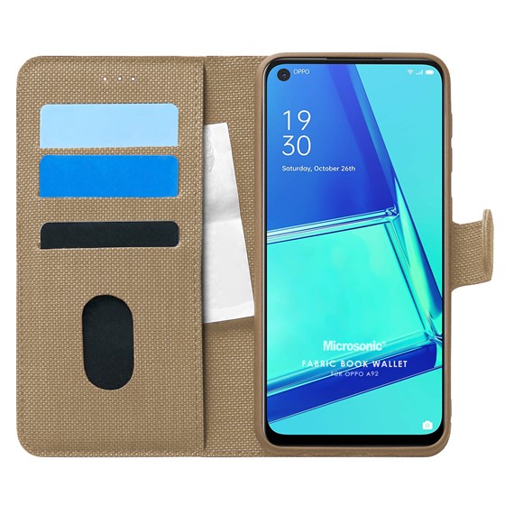 Microsonic Oppo A92 Kılıf Fabric Book Wallet Gold 1