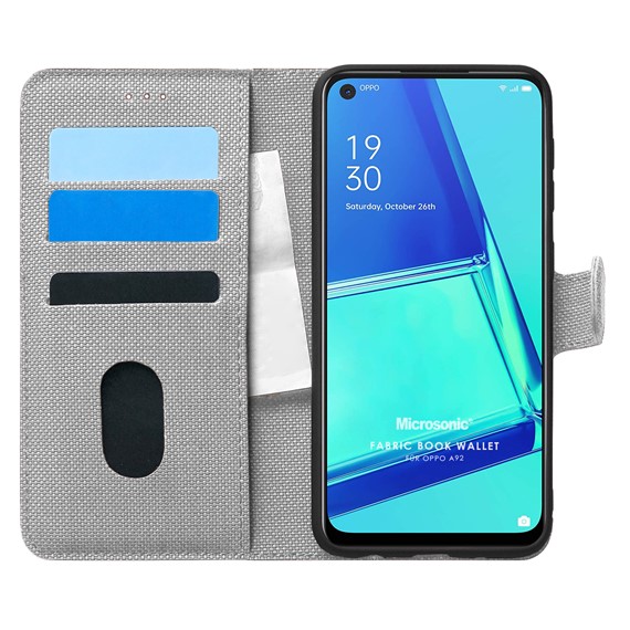 Microsonic Oppo A92 Kılıf Fabric Book Wallet Gri 1