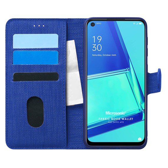 Microsonic Oppo A92 Kılıf Fabric Book Wallet Lacivert 1