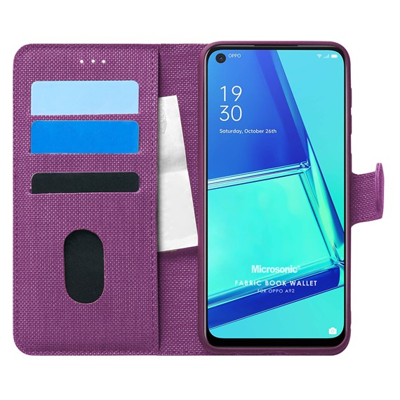 Microsonic Oppo A92 Kılıf Fabric Book Wallet Mor 1