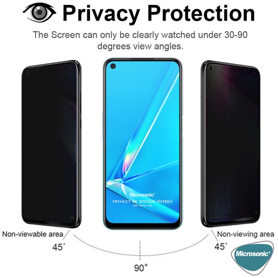 Microsonic Oppo A92 Privacy 5D Gizlilik Filtreli Cam Ekran Koruyucu Siyah 2