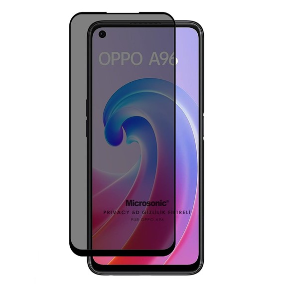 Microsonic Oppo A96 4G Privacy 5D Gizlilik Filtreli Cam Ekran Koruyucu Siyah 1