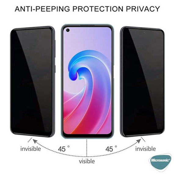 Microsonic Oppo A76 Privacy 5D Gizlilik Filtreli Cam Ekran Koruyucu Siyah 2