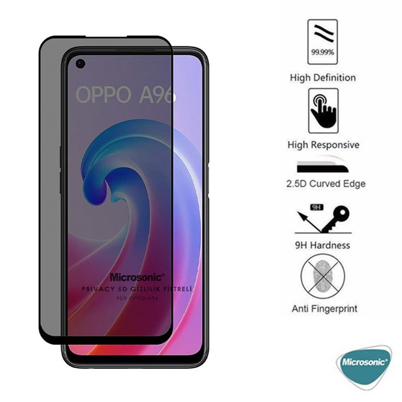 Microsonic Oppo A76 Privacy 5D Gizlilik Filtreli Cam Ekran Koruyucu Siyah 3