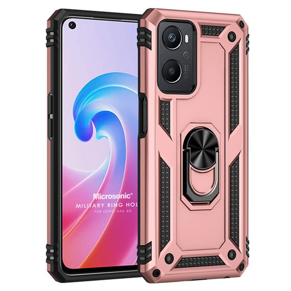 Microsonic Oppo A96 Kılıf Military Ring Holder Rose Gold 1