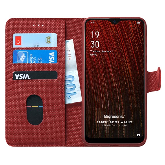 Microsonic Oppo F9 F9 Pro Kılıf Fabric Book Wallet Kırmızı 1