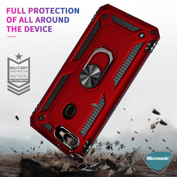 Microsonic Oppo F9 F9 Pro Kılıf Military Ring Holder Gümüş 3