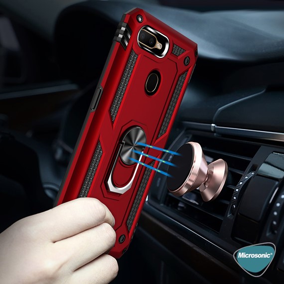 Microsonic Oppo F9 F9 Pro Kılıf Military Ring Holder Gümüş 4