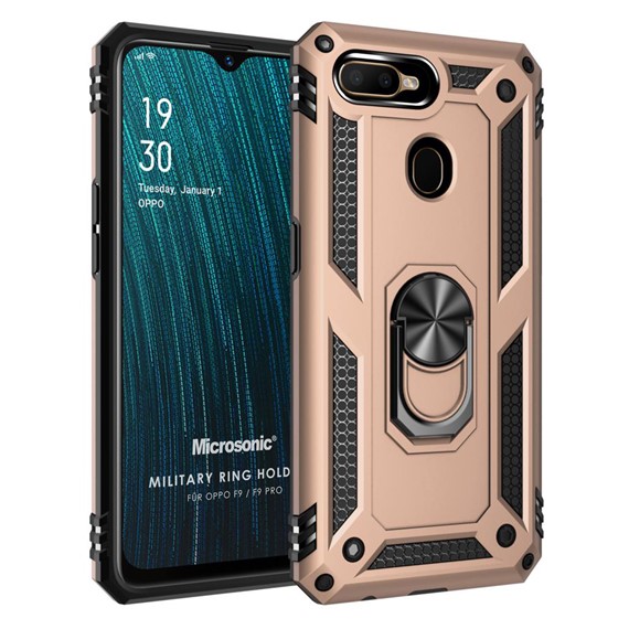 Microsonic Oppo F9 F9 Pro Kılıf Military Ring Holder Gold 1