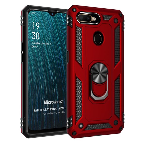 Microsonic Oppo F9 F9 Pro Kılıf Military Ring Holder Kırmızı 1