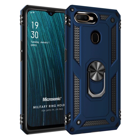 Microsonic Oppo F9 F9 Pro Kılıf Military Ring Holder Lacivert 1