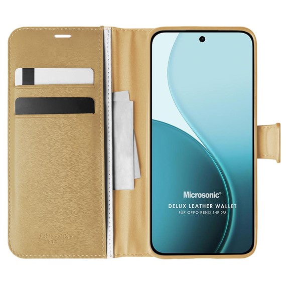 Microsonic Oppo Reno 14F 5G Kılıf Delux Leather Wallet Gold 1