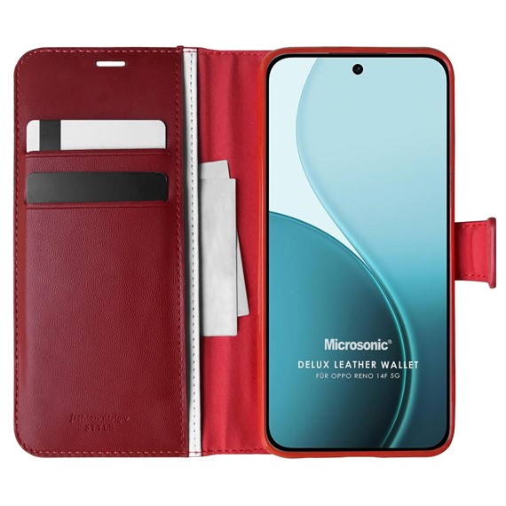 Microsonic Oppo Reno 14F 5G Kılıf Delux Leather Wallet Kırmızı 1