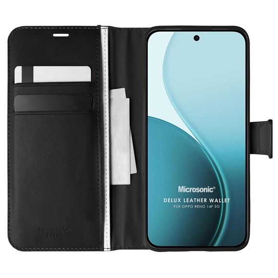 Microsonic Oppo Reno 14F 5G Kılıf Delux Leather Wallet Siyah 1