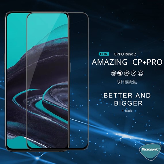 Microsonic Oppo Reno 2 Tam Kaplayan Temperli Cam Ekran Koruyucu Siyah 5