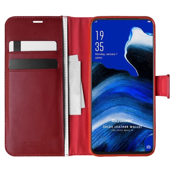 Microsonic Oppo Reno 2Z Kılıf Delux Leather Wallet Kırmızı 1