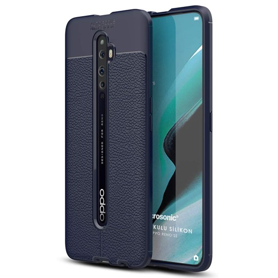 Microsonic Oppo Reno 2Z Kılıf Deri Dokulu Silikon Lacivert 1