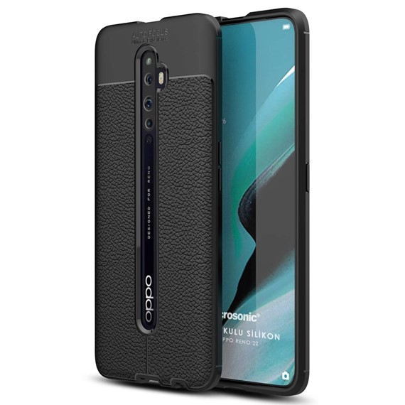 Microsonic Oppo Reno 2Z Kılıf Deri Dokulu Silikon Siyah 1