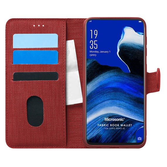 Microsonic Oppo Reno 2Z Kılıf Fabric Book Wallet Kırmızı 1