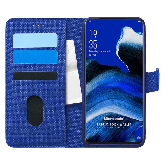 Microsonic Oppo Reno 2Z Kılıf Fabric Book Wallet Lacivert 1