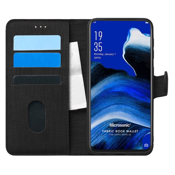 Microsonic Oppo Reno 2Z Kılıf Fabric Book Wallet Siyah 1