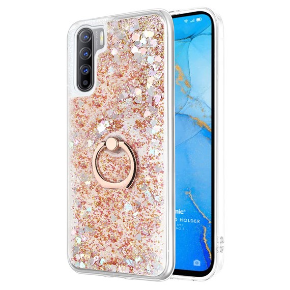 Microsonic Oppo A91 Kılıf Glitter Liquid Holder Gold 1